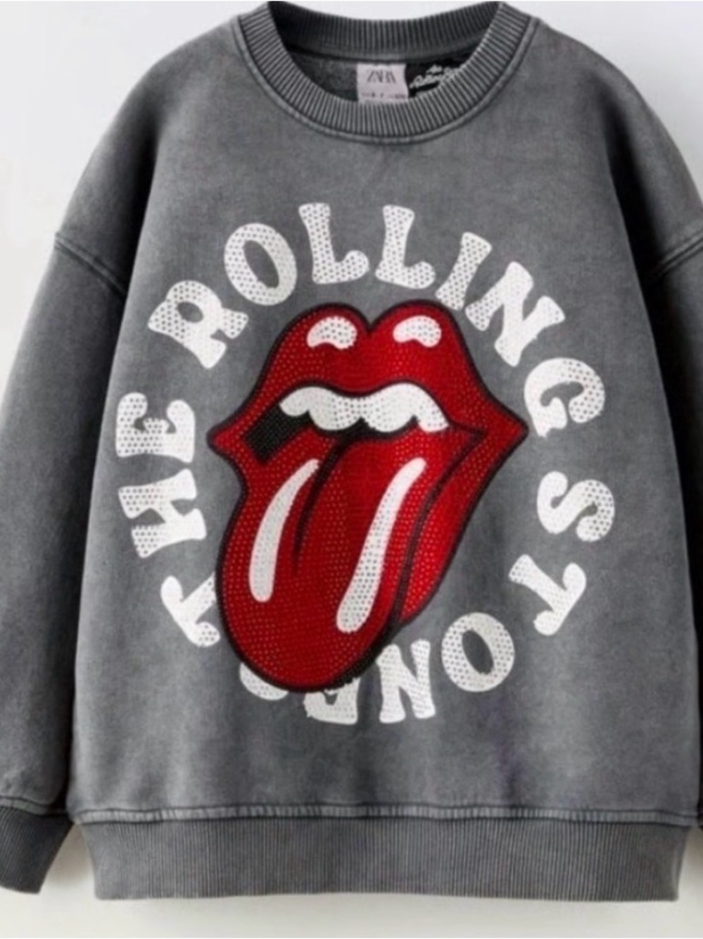 Zara Gray Crewneck Sweatshirt with Rhinestone Graphic